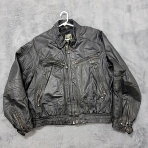 Vintage Hein Gericke Leather Jacket Mens XL Black Motorcycle Biker Vented 80s